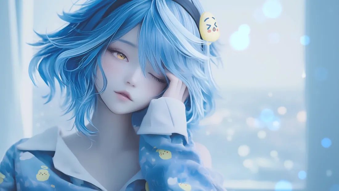 2k蓝发少女壁纸｜可爱背景图片 - 治愈系「哲风壁纸」