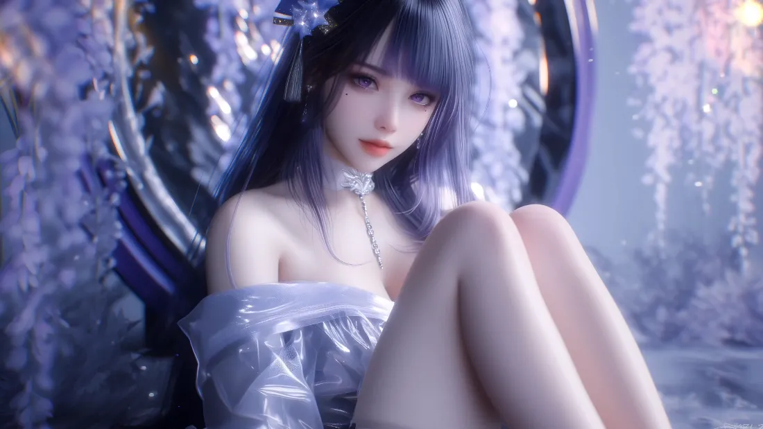 2k(冷白皮紫发少女壁纸｜科幻背景图片 - 神秘美少女)「哲风壁纸」