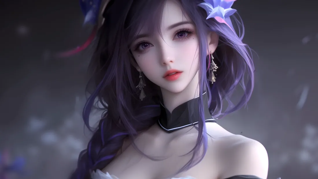 2k紫发美女壁纸｜梦幻背景图片 - 神秘少女「哲风壁纸」