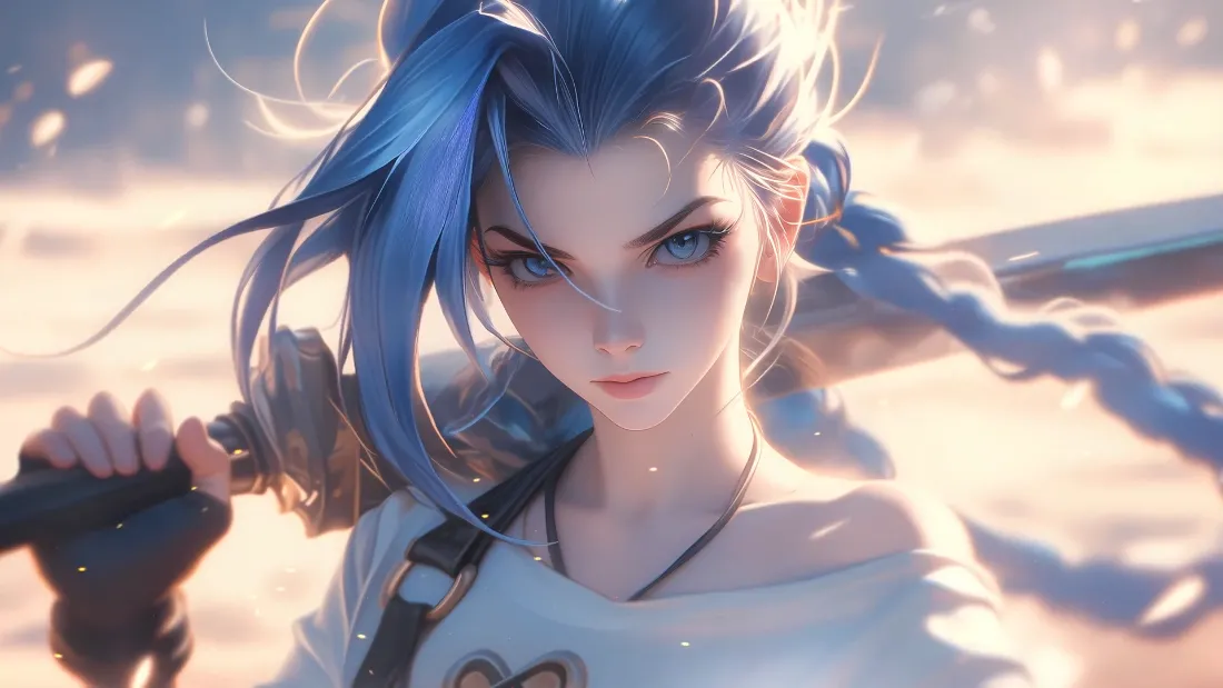 2k(金克斯壁纸｜蓝发美女背景图片 - 飒爽)「哲风壁纸」