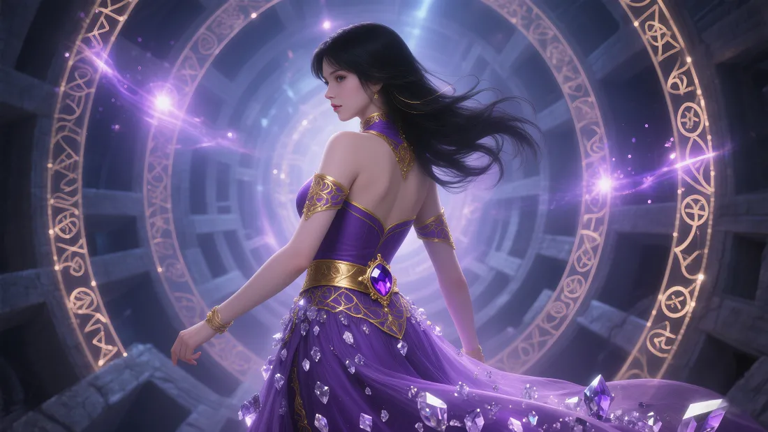 4k紫裙少女魔法阵壁纸｜神秘紫色背景图片 - 奇幻「哲风壁纸」