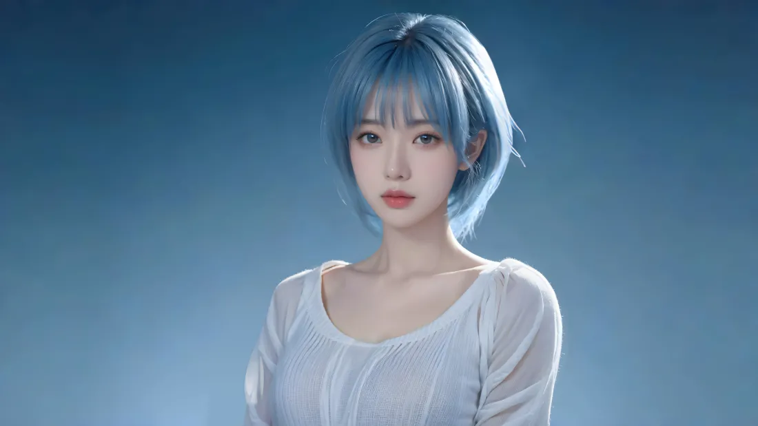 4k蓝发美女壁纸｜清新背景图片 - 冷色调少女「哲风壁纸」