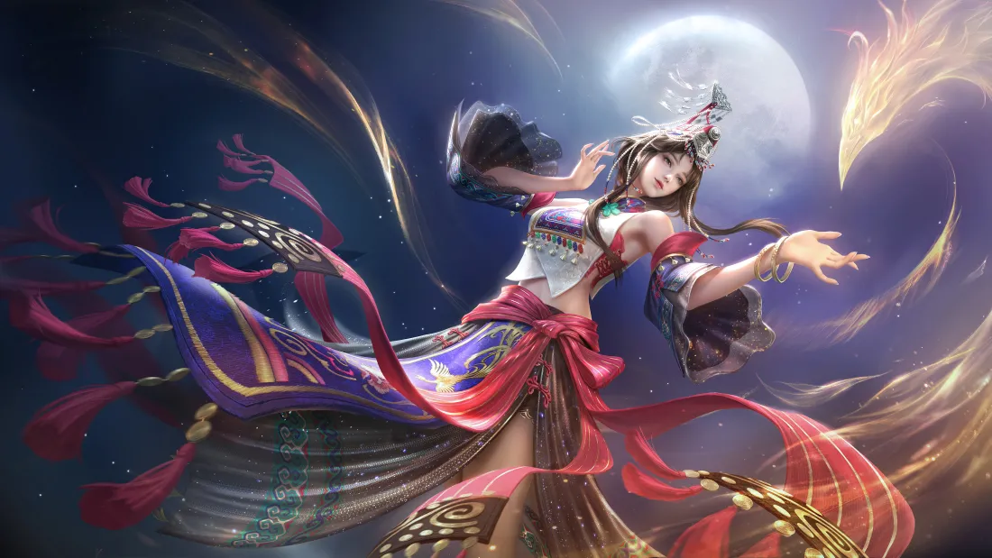 4k美女壁纸｜游戏背景图片 - 月夜飘带美女「哲风壁纸」