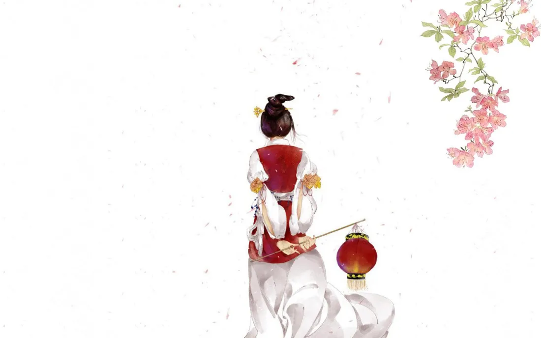 2k古风女子壁纸｜灯笼花枝背景图片 - 艺术「哲风壁纸」