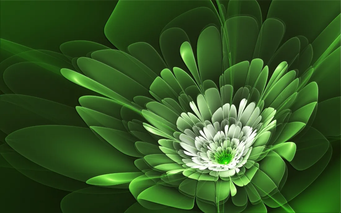 2k立体花朵壁纸｜渐变绿叶背景图片 - 艺术图案「哲风壁纸」