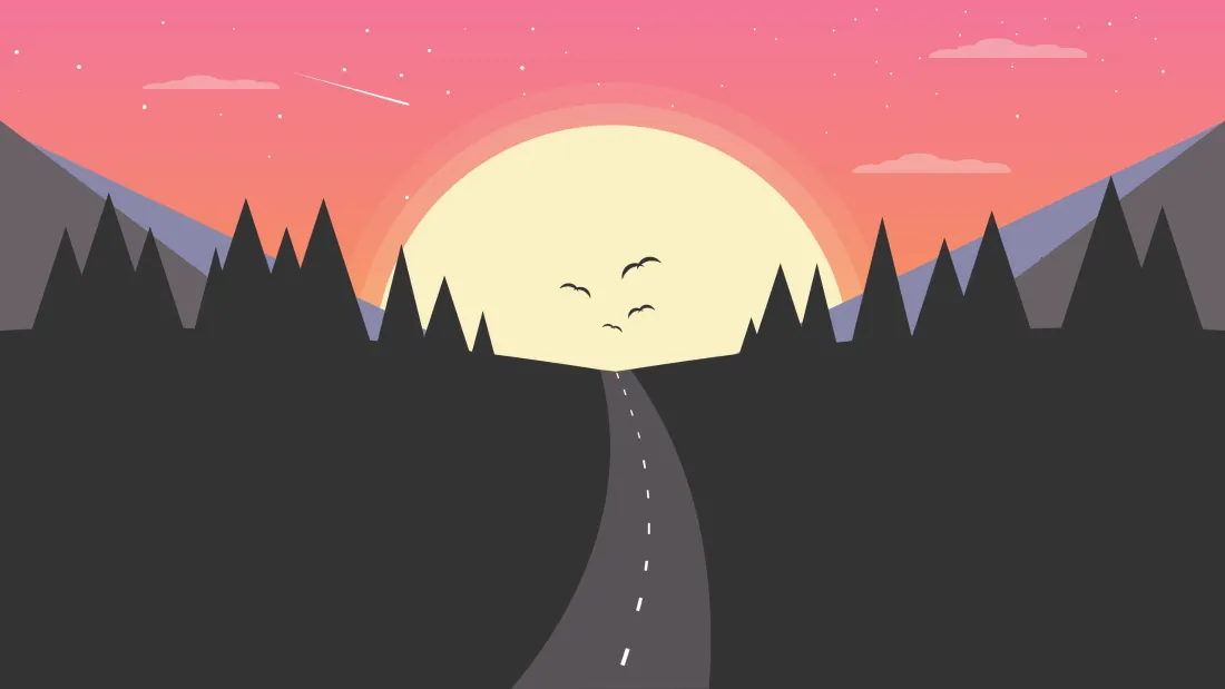 3k日落壁纸｜山脉道路背景图片 - 简约艺术「哲风壁纸」