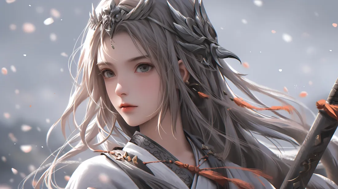 6k(AI女神壁纸｜雪景武侠背景图片 - 横屏)「哲风壁纸」