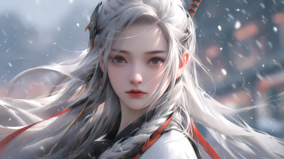 6k(AI女神壁纸｜风雪武侠背景图片 - 横屏)「哲风壁纸」