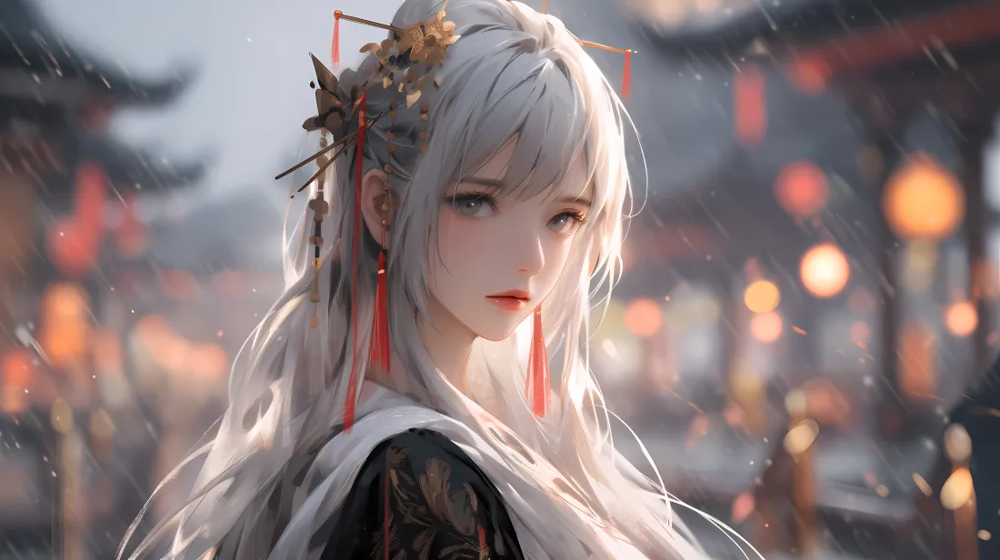 6k东方AI女神｜古韵夜景背景图片 - 横屏「哲风壁纸」