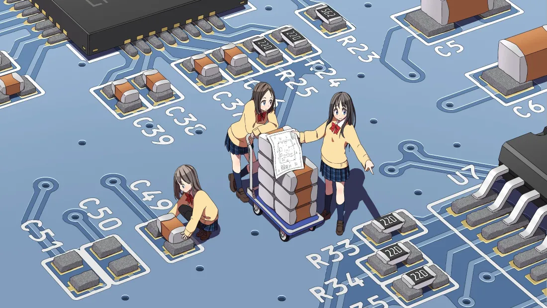 4k电路板少女壁纸｜二次元电子背景图片 - 创意「哲风壁纸」