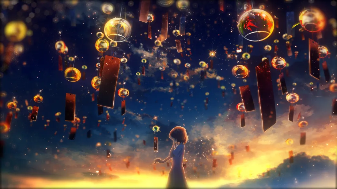 3k女孩星空灯笼壁纸｜梦幻背景图片 - 二次元「哲风壁纸」