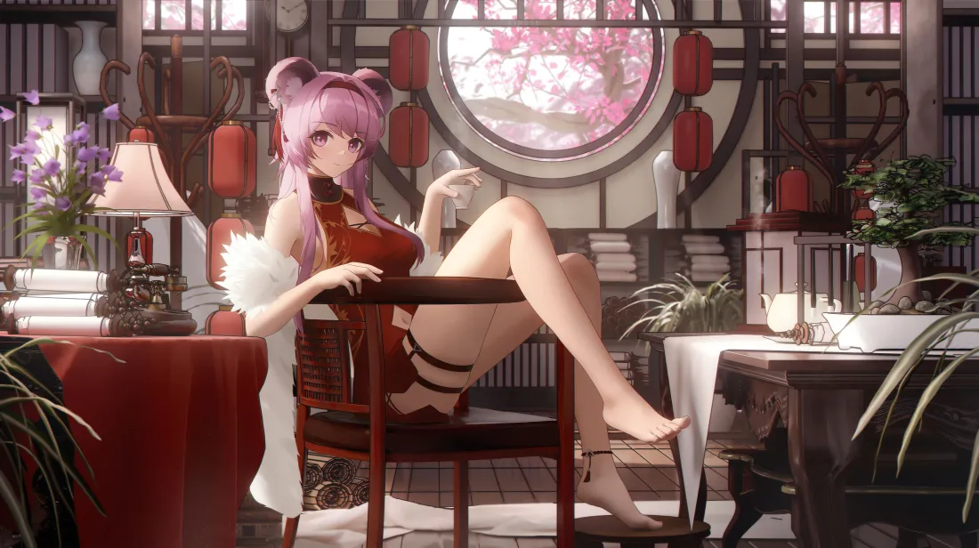 4k(国风少女｜中式房间背景图片 - 坐姿特写)「哲风壁纸」