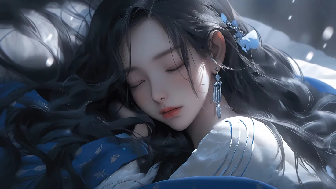 4k国风美女壁纸｜水墨背景图片 - 沉睡美人「哲风壁纸」
