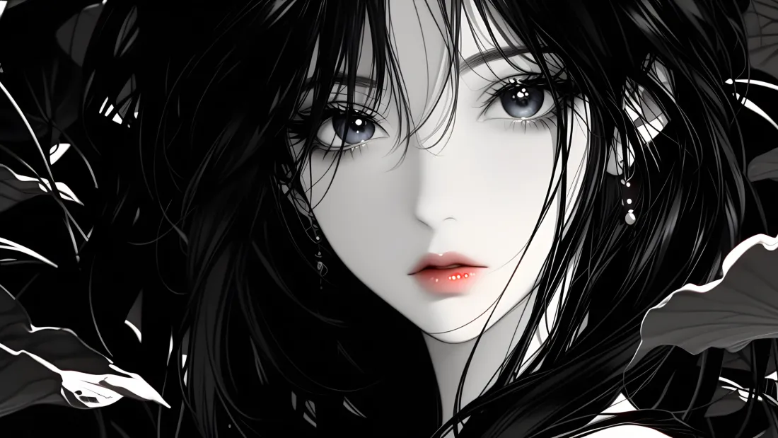 4k水墨国风壁纸｜黑白美女背景图片 - 插画「哲风壁纸」