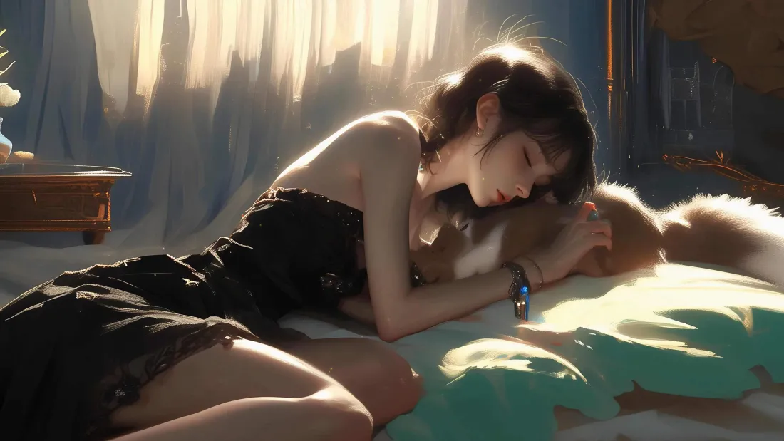 4k少女午睡壁纸｜白猫陪伴背景图片 - 午后小憩「哲风壁纸」