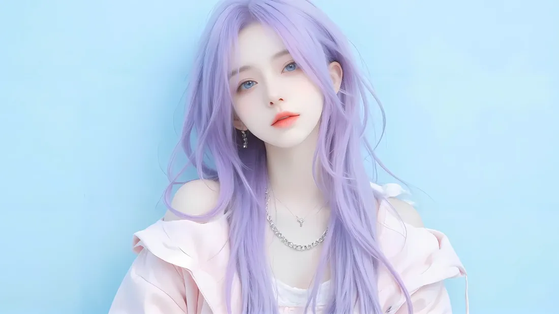 2k(紫发少女壁纸｜清新蓝调背景图片 - 梦幻感)「哲风壁纸」