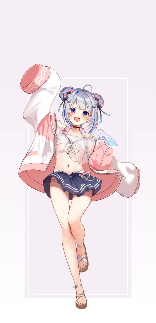 (蓝发美少女手机壁纸｜日系插画背景图片 - 可爱风格)「哲风壁纸」