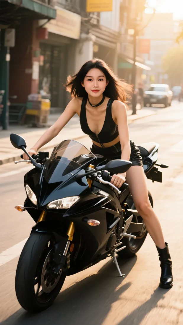 (机车美女手机壁纸｜城市街景背景图片 - 酷飒车模)「哲风壁纸」