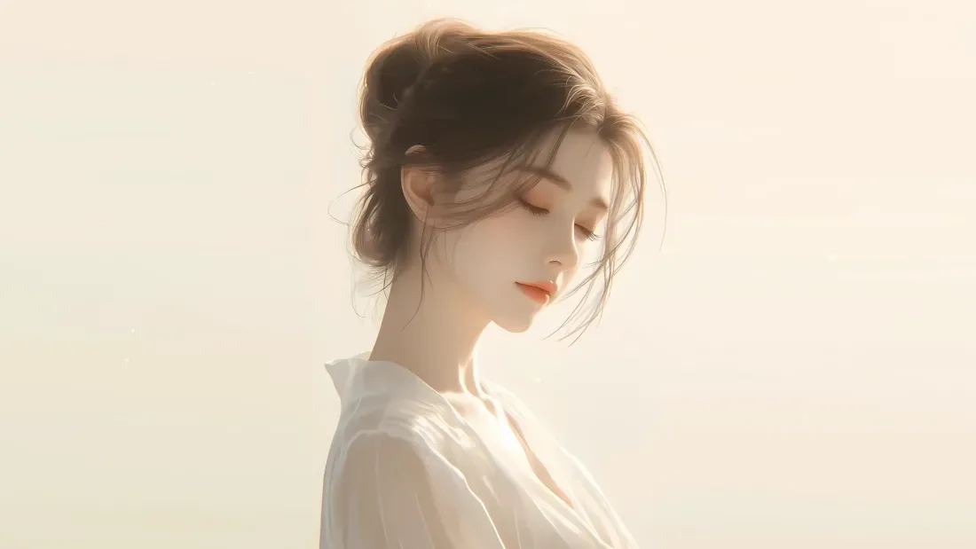 2k暖光壁纸｜少女侧颜背景图片 - 温柔氛围「哲风壁纸」