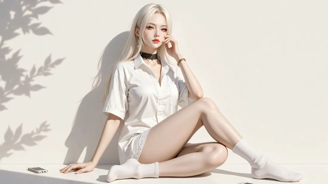 2k(时尚白衬衫美女壁纸｜简约背景图片 - 光影树影)「哲风壁纸」