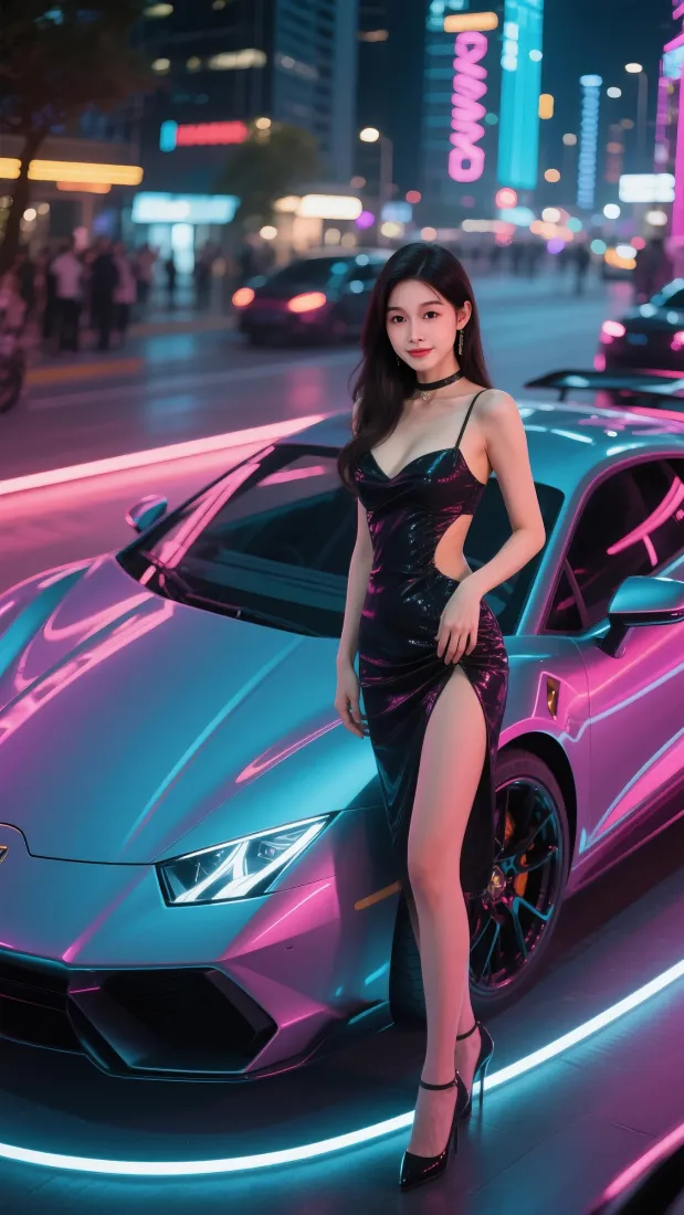车模手机壁纸｜霓虹跑车背景图片 - 夜景时尚「哲风壁纸」
