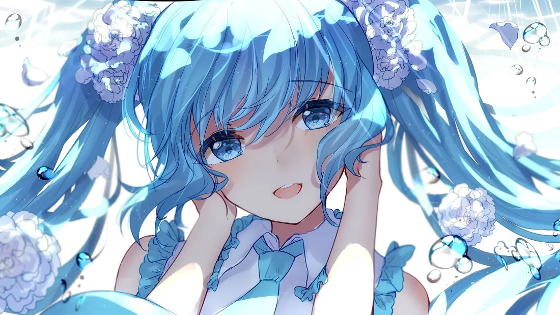 2k(初音未来壁纸｜花朵背景图片 - 清新插画)「哲风壁纸」