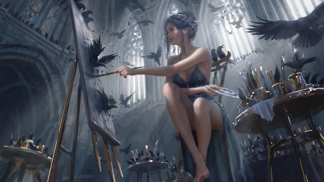 8k(WLOP壁纸｜鬼刀海琴烟背景图片 - CG插画)「哲风壁纸」