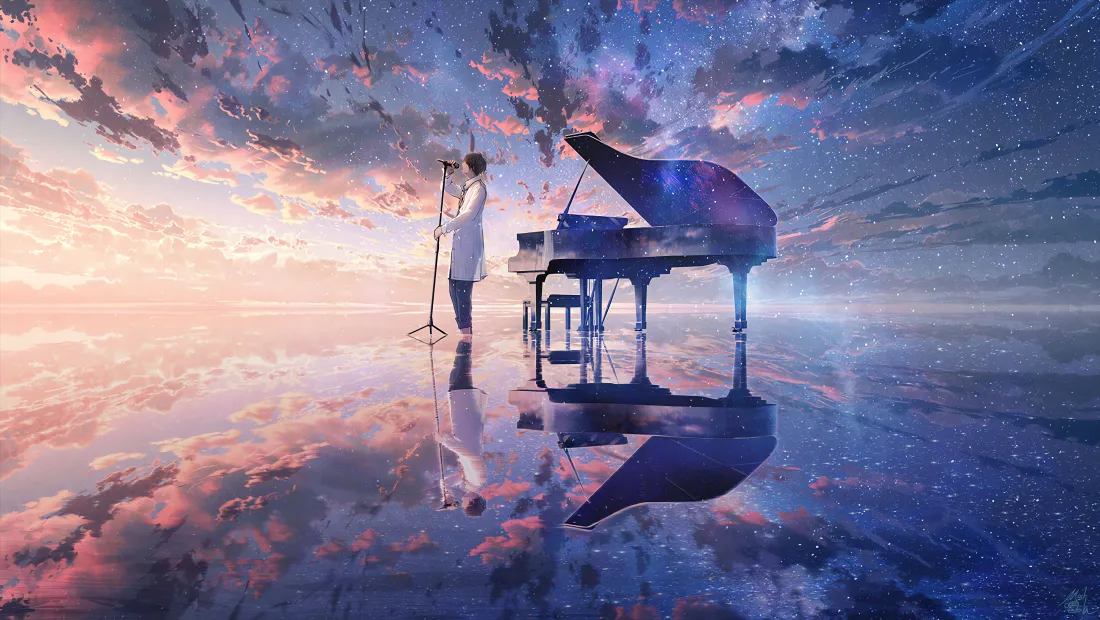 4k钢琴场景壁纸｜天空倒影背景图片 - 二次元「哲风壁纸」