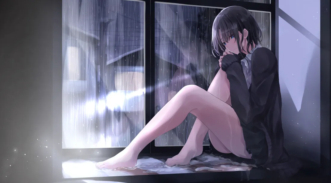 4k雨天窗边女孩壁纸｜二次元背景图片 - 独处时光「哲风壁纸」