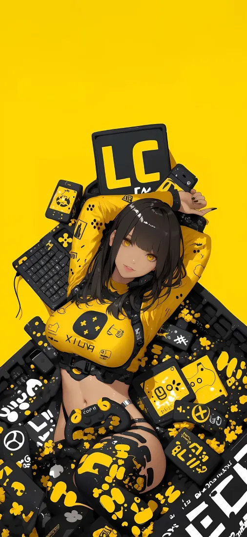 潮酷少女手机壁纸｜黄黑撞色背景图片 - 2K竖屏「哲风壁纸」