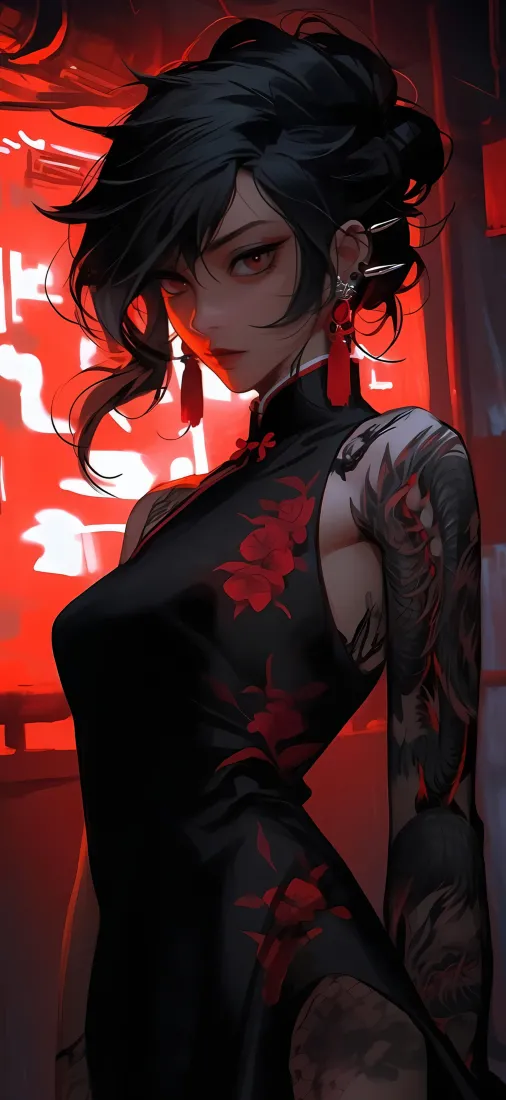 旗袍少女手机壁纸｜赛博霓虹背景图片 - 2K竖屏「哲风壁纸」