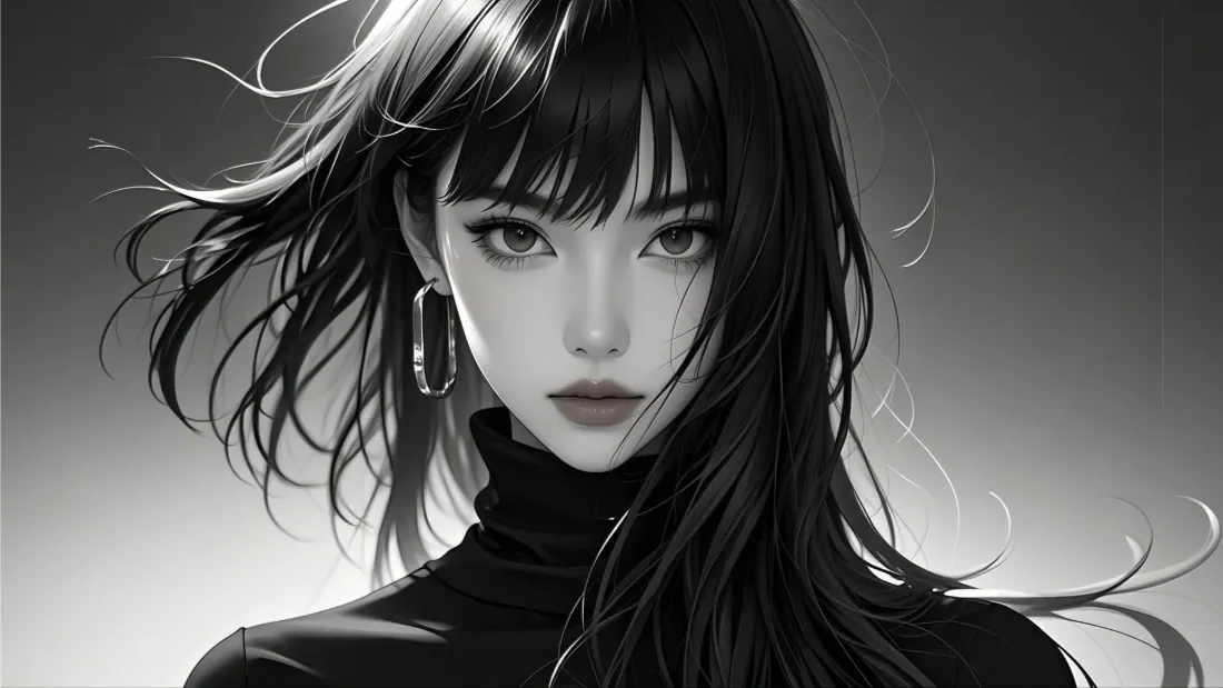 2k冷艳少女壁纸｜黑白氛围感背景图片 - 插画「哲风壁纸」