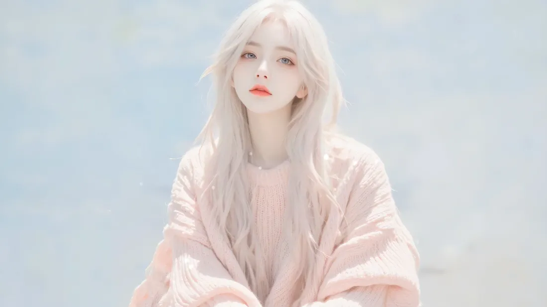 2k(冷白皮少女｜淡蓝背景图片 - 温柔感)「哲风壁纸」