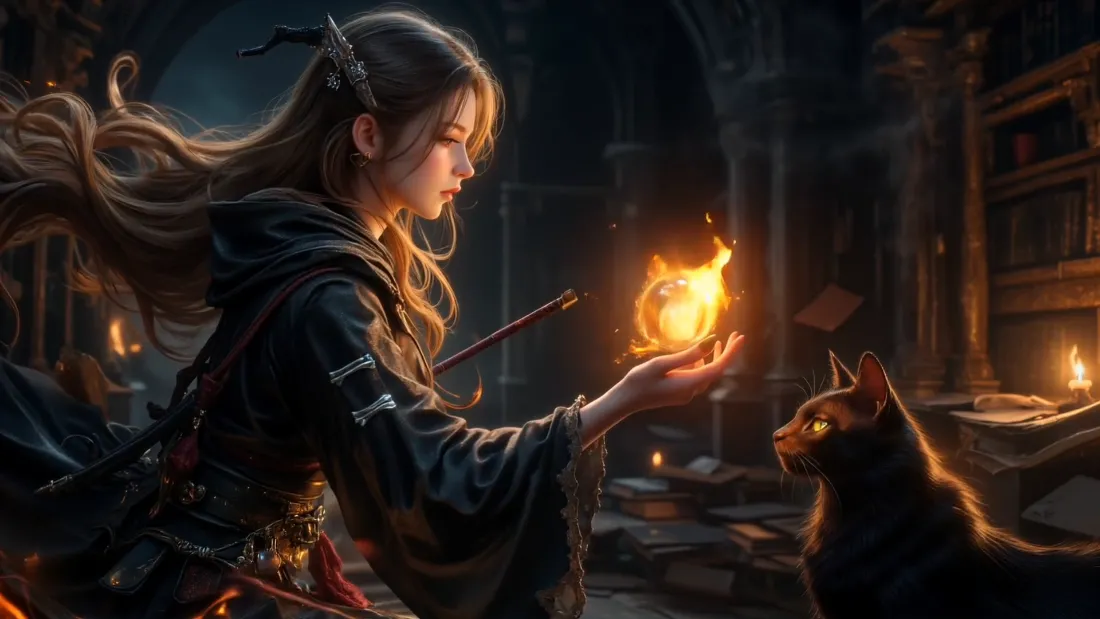 2k魔法少女壁纸｜黑猫古堡背景图片 - 神秘契约「哲风壁纸」