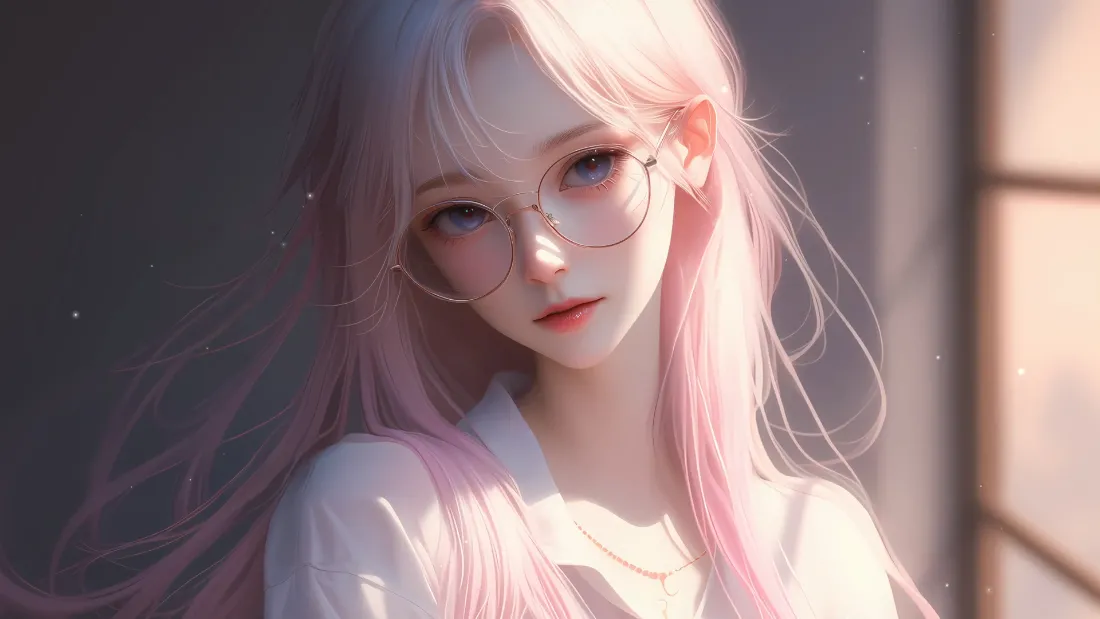 2k(粉发少女壁纸｜知性氛围背景图片 - 高清)「哲风壁纸」