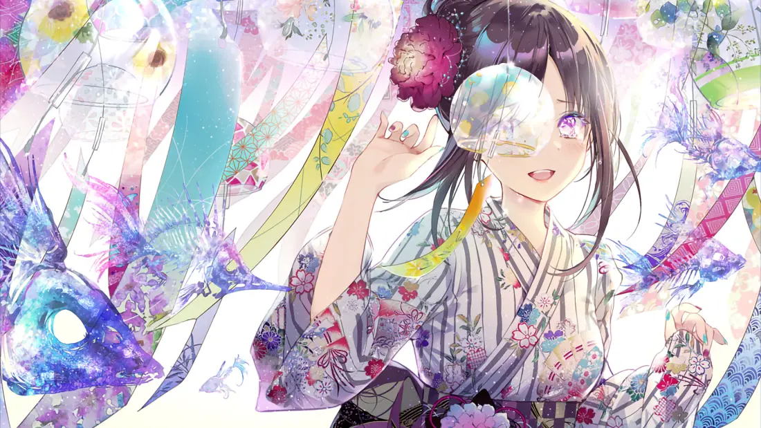 2k和服少女壁纸｜炫彩背景图片 - 二次元插画「哲风壁纸」