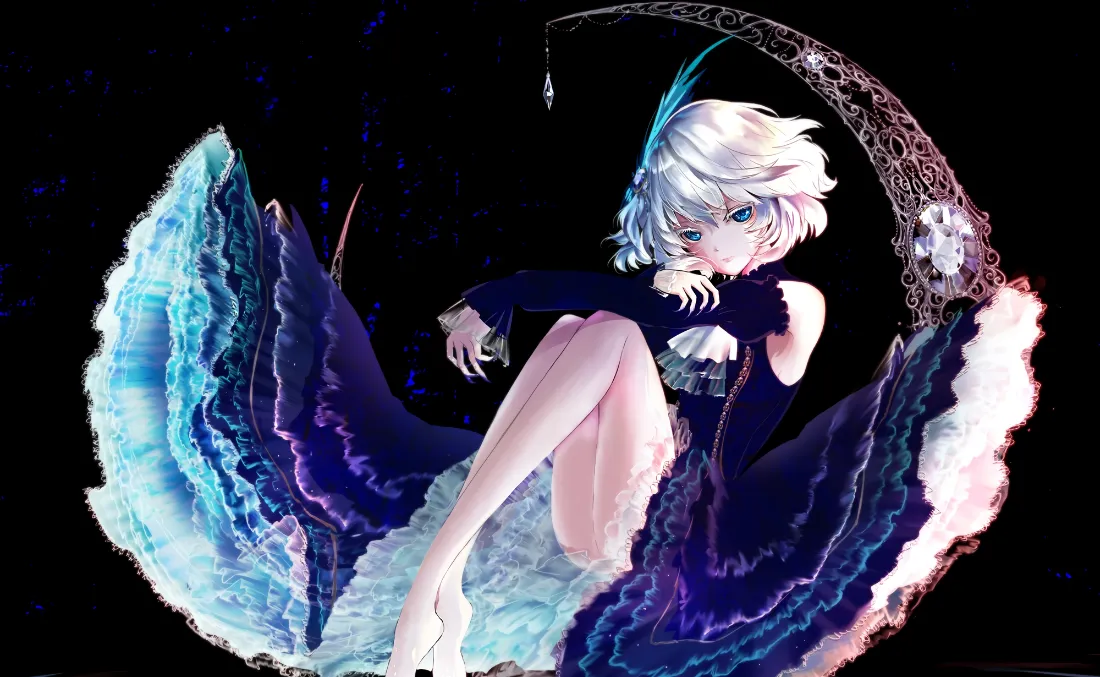 2k美少女壁纸｜月亮背景图片 - 梦幻坐姿「哲风壁纸」