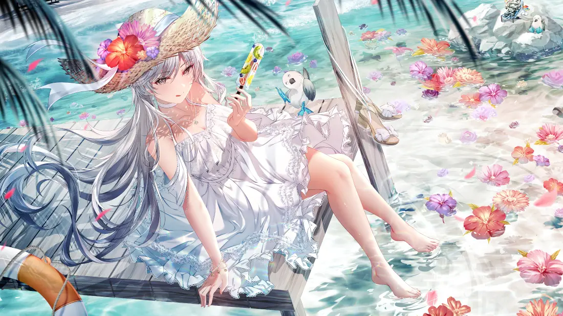 4k草帽美少女壁纸｜海边花漾背景图片 - 可爱「哲风壁纸」