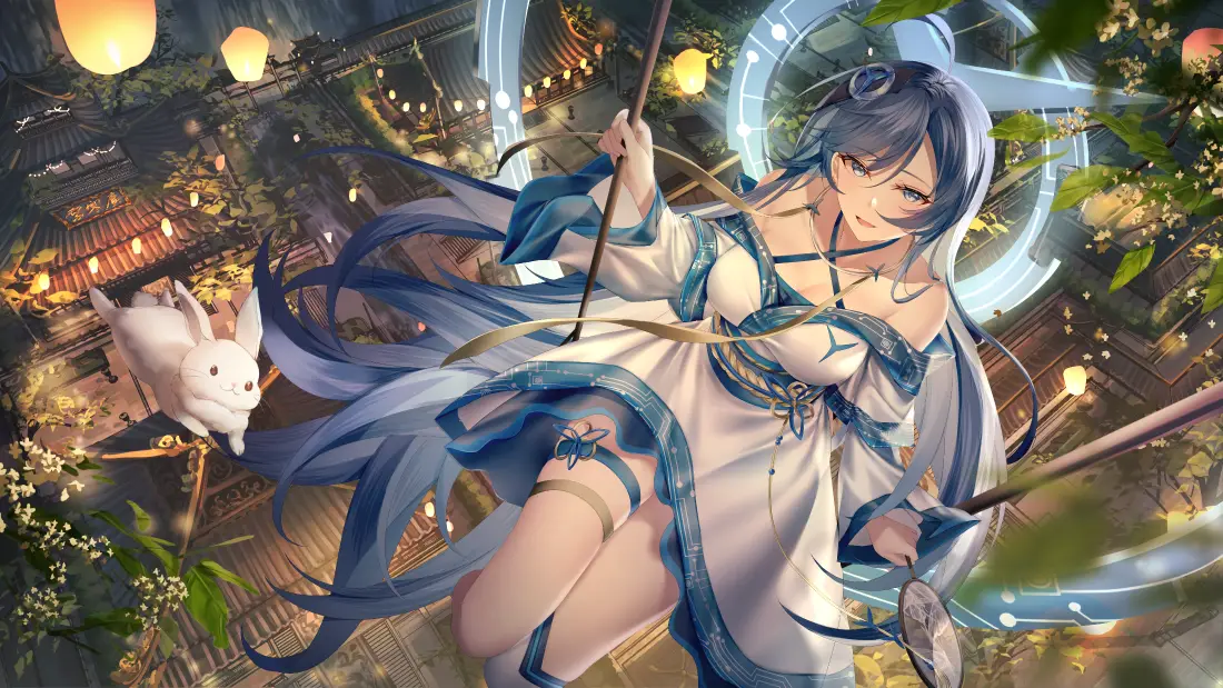 4k(蓝发少女壁纸｜兔子荡秋千背景图片 - 梦幻场景)「哲风壁纸」
