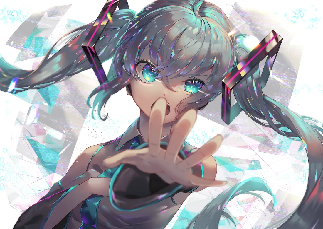 2k初音未来伸手壁纸｜梦幻背景图片 - 动漫插画「哲风壁纸」