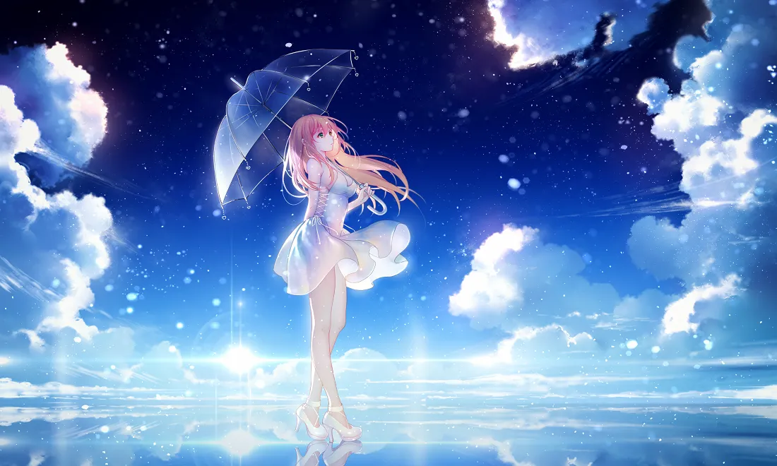 3k白裙少女壁纸｜天空白云背景图片 - 漫步云端「哲风壁纸」