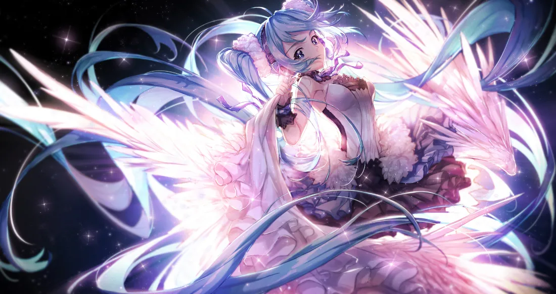 2k初音未来壁纸｜梦幻翅膀背景图片 - 插画「哲风壁纸」