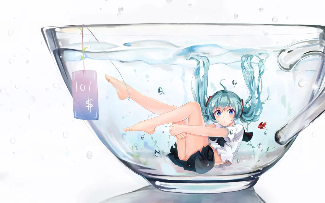 2k初音未来水杯壁纸｜创意背景图片 - 杯中少女「哲风壁纸」