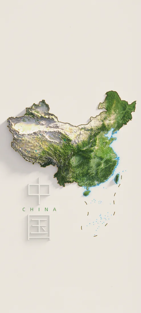 立体中国地图手机壁纸｜爱国背景图片 - 山河轮廓「哲风壁纸」