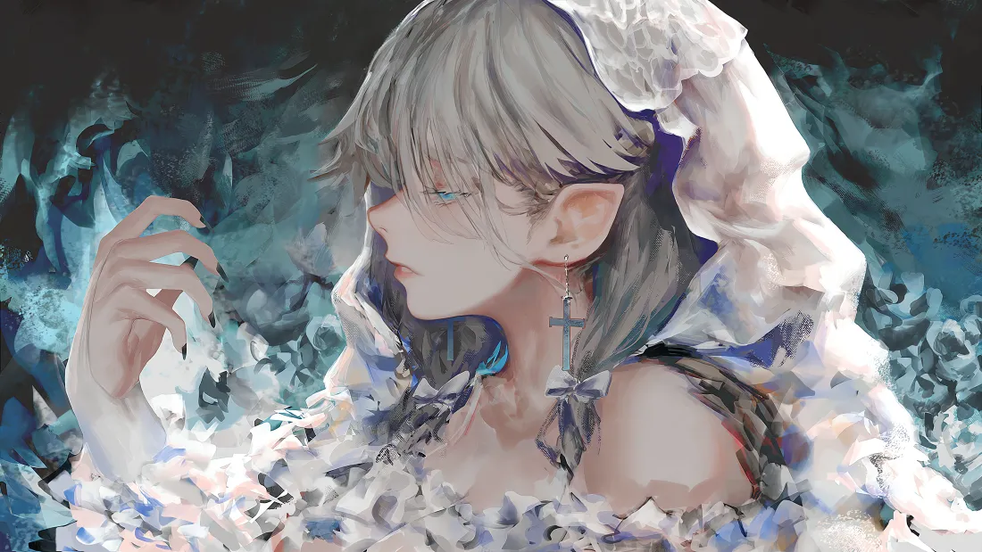4k银发少女壁纸｜花海背景图片 - 二次元「哲风壁纸」