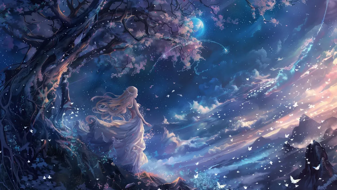 2k星空少女壁纸｜梦幻月夜背景图片 - 奇幻场景「哲风壁纸」