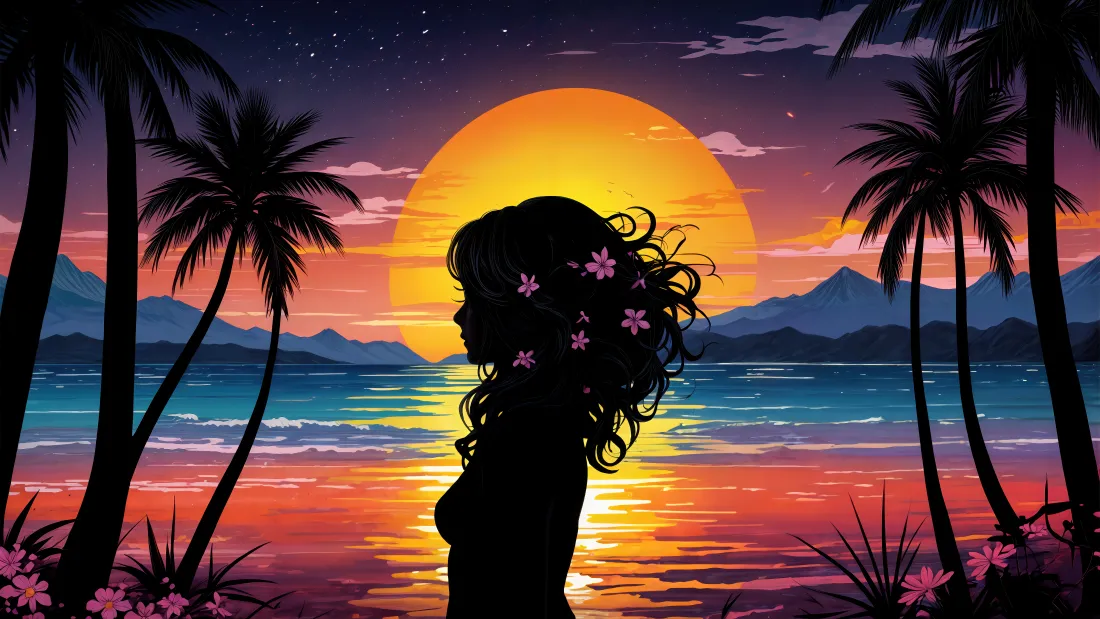 5k女孩剪影壁纸｜海滩夕阳背景图片 - 艺术「哲风壁纸」