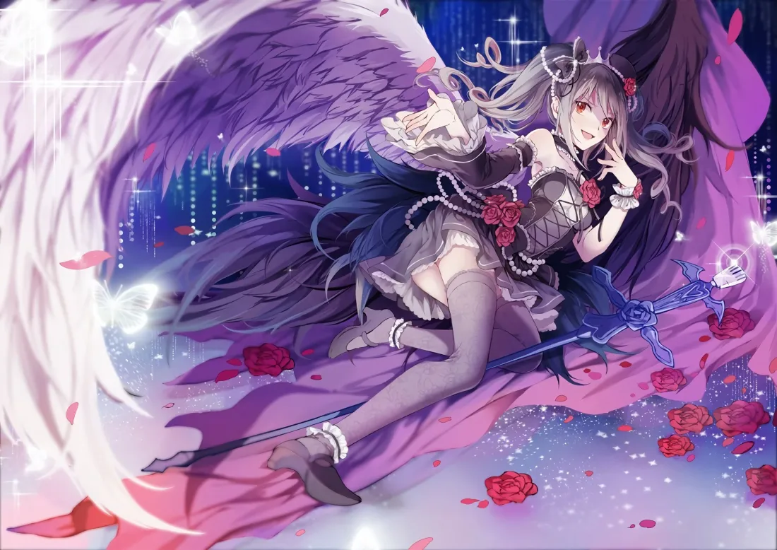 2k(天使羽翼壁纸｜黑丝美少女背景图片 - 星空玫瑰)「哲风壁纸」