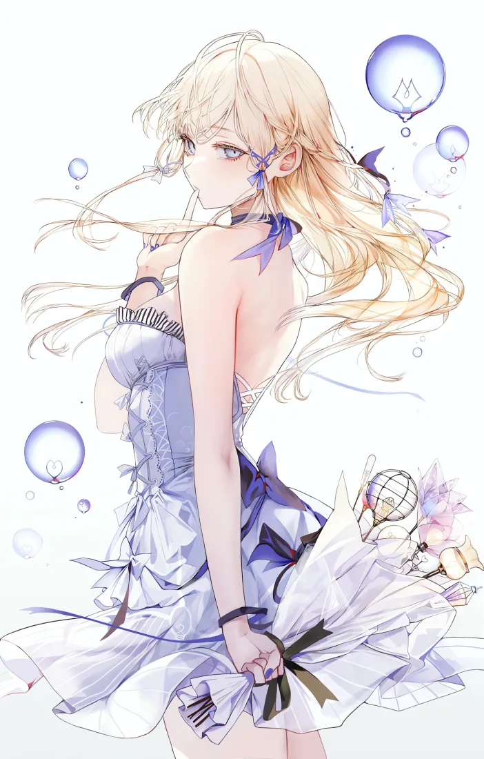 气泡花束少女手机壁纸｜梦幻背景图片 - 插画「哲风壁纸」