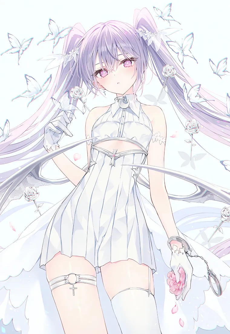 双马尾少女手机壁纸｜蝴蝶背景图片 - 动漫插画「哲风壁纸」